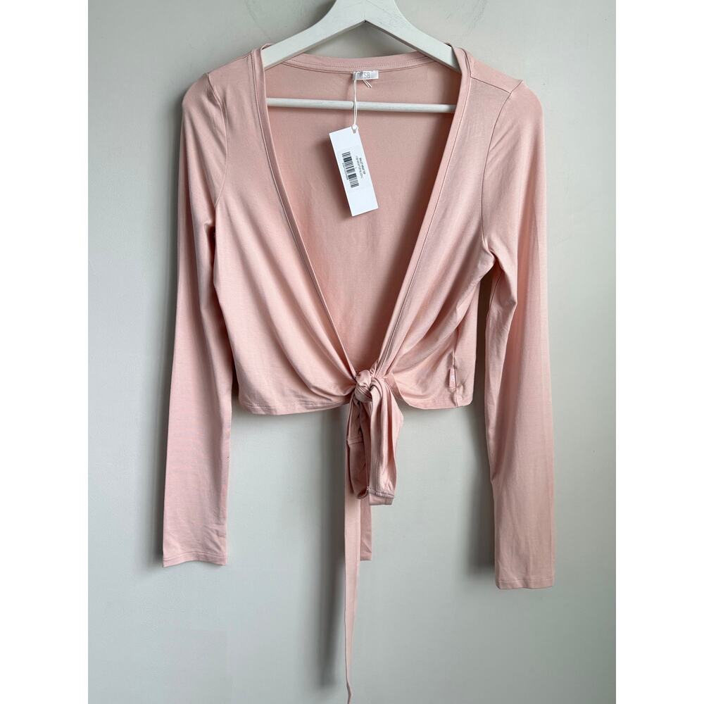 CSB Ballet Long Sleeve V-Neck Cropped Wrap Top Blush Women's Size Large NWT - Picture 4 of 10